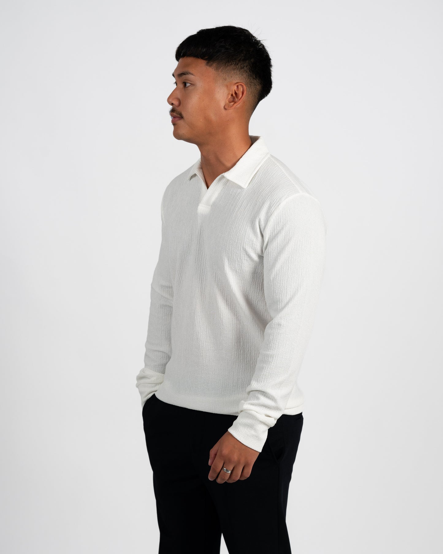 Textured Long-Sleeve Polo