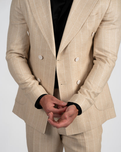 Beige Double Breasted Suit