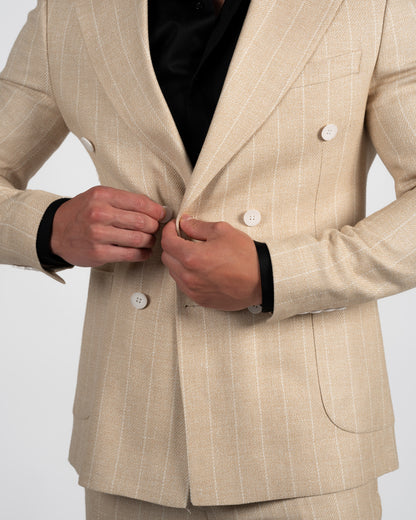 Beige Double Breasted Suit