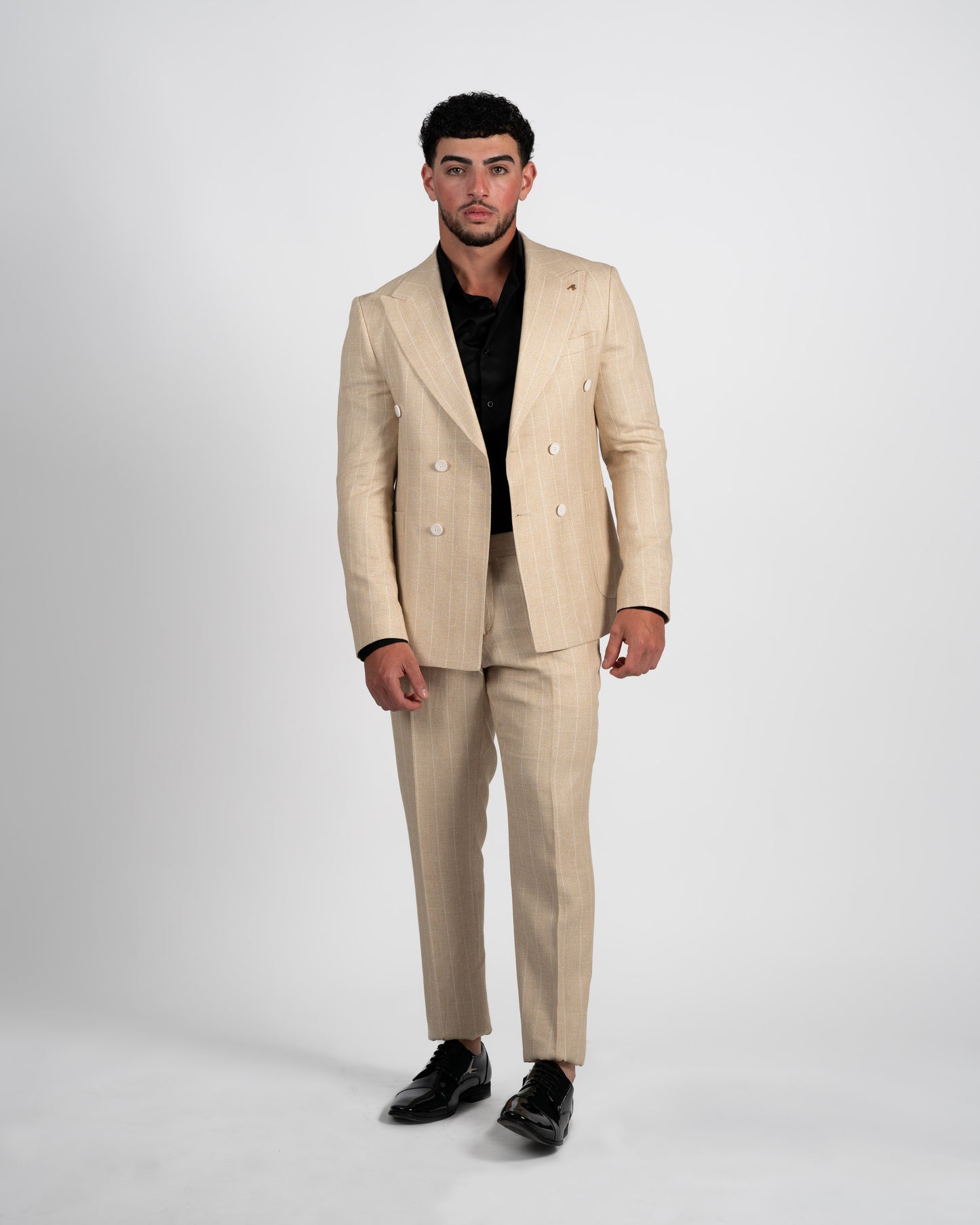 Beige Double Breasted Suit