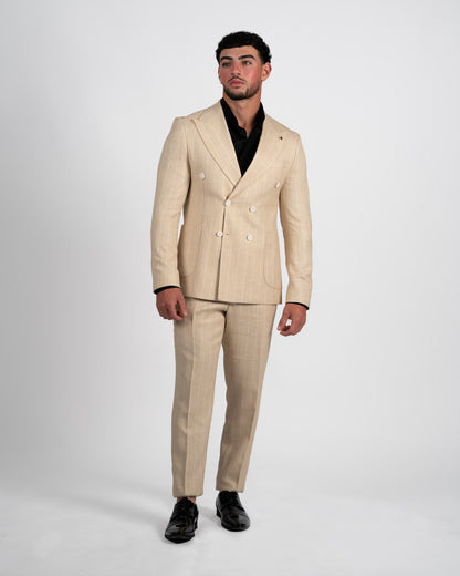 Beige Double Breasted Suit