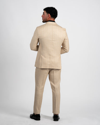 Beige Double Breasted Suit