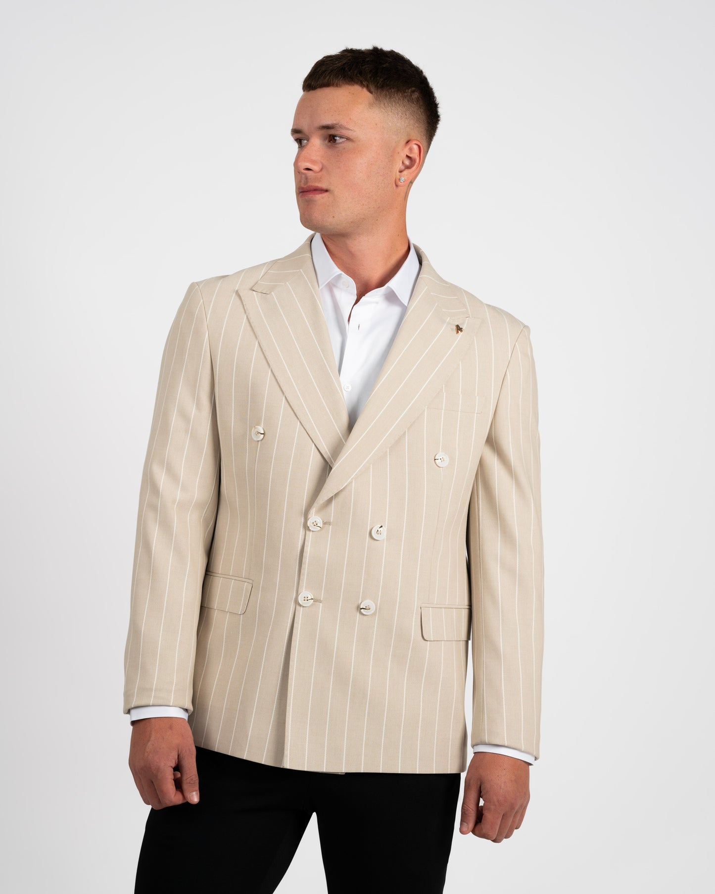 Beige Striped Double-Breasted Jacket