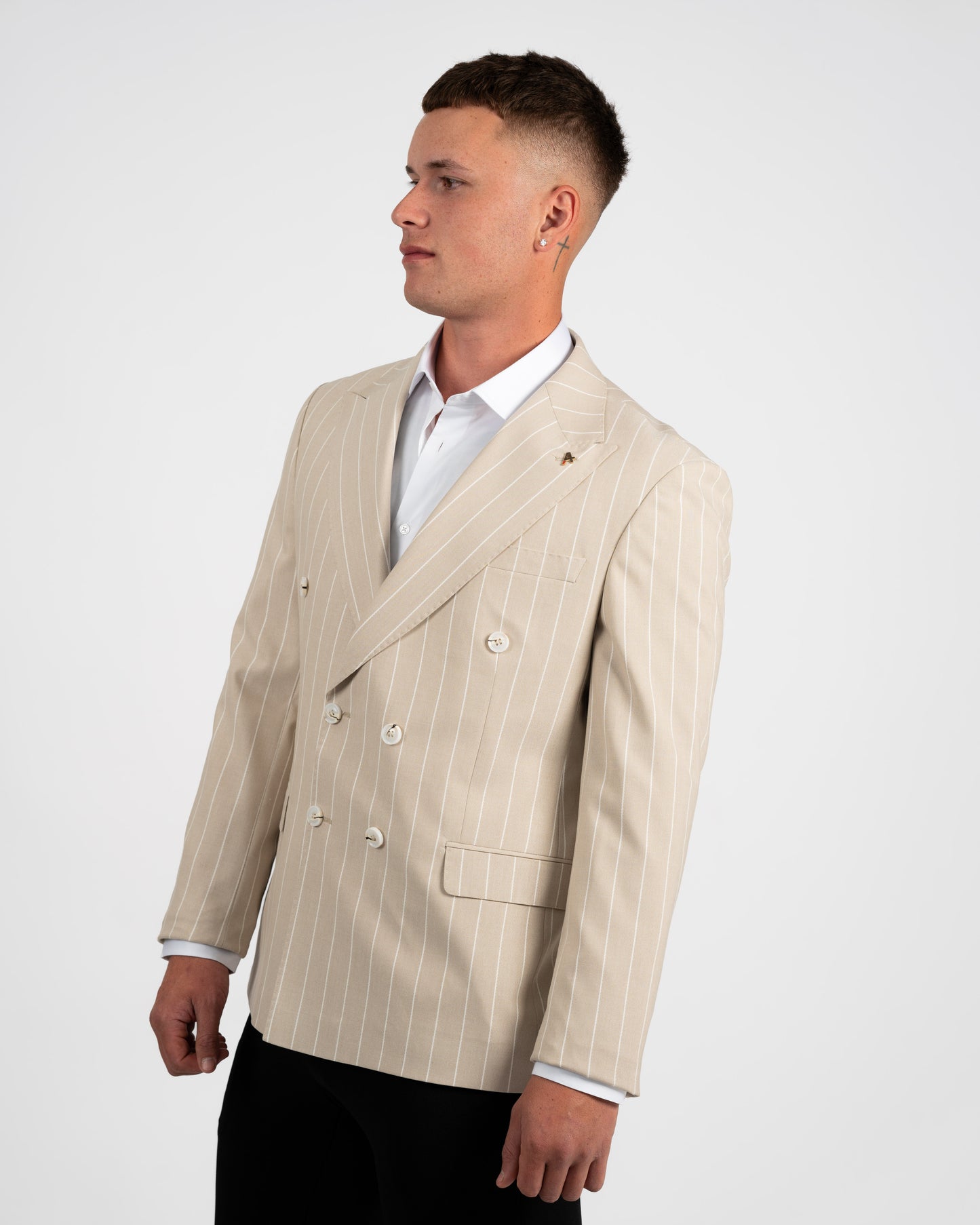 Beige Striped Double-Breasted Jacket