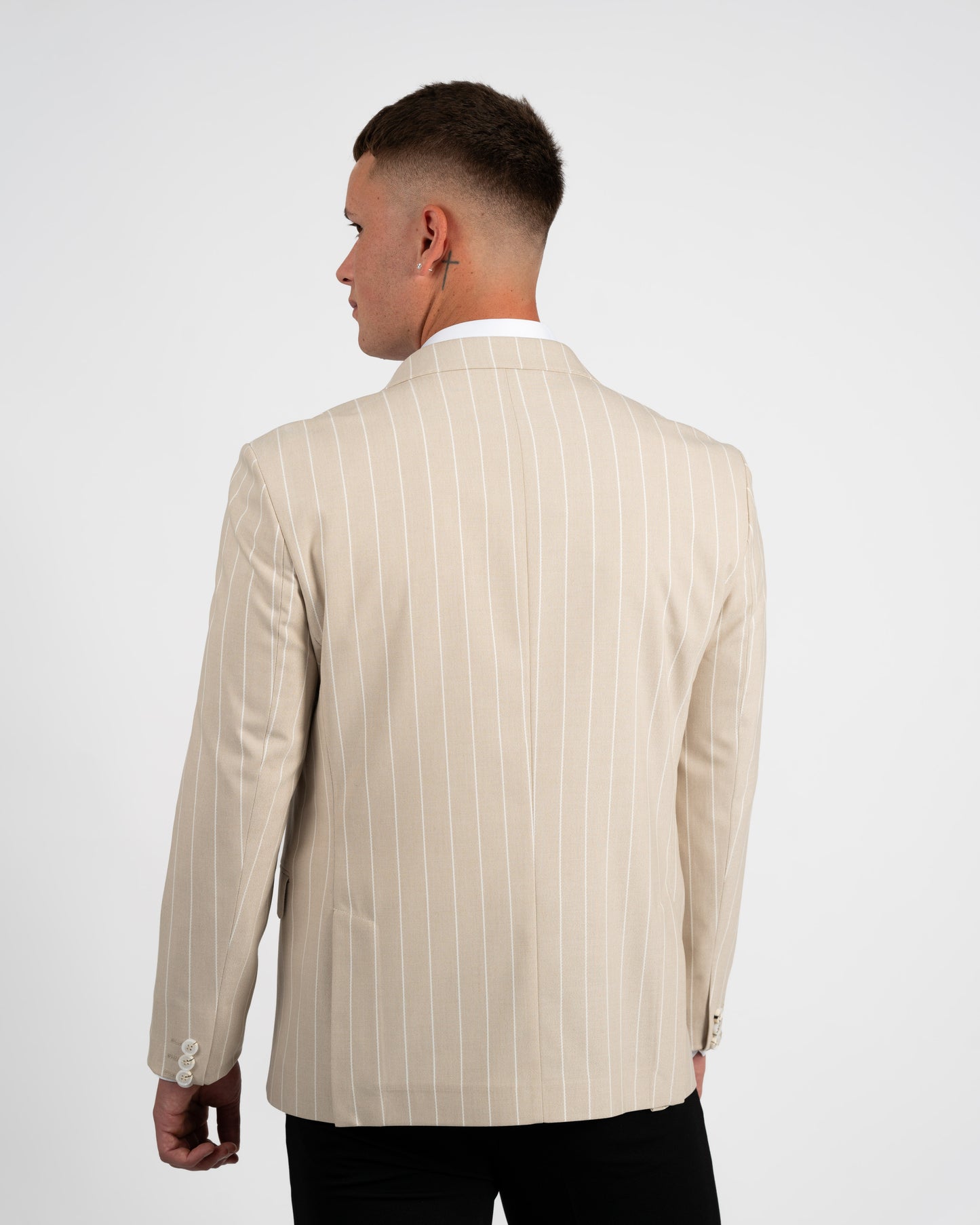 Beige Striped Double-Breasted Jacket