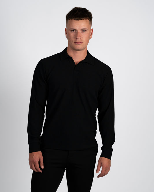 Textured Long-Sleeve Polo